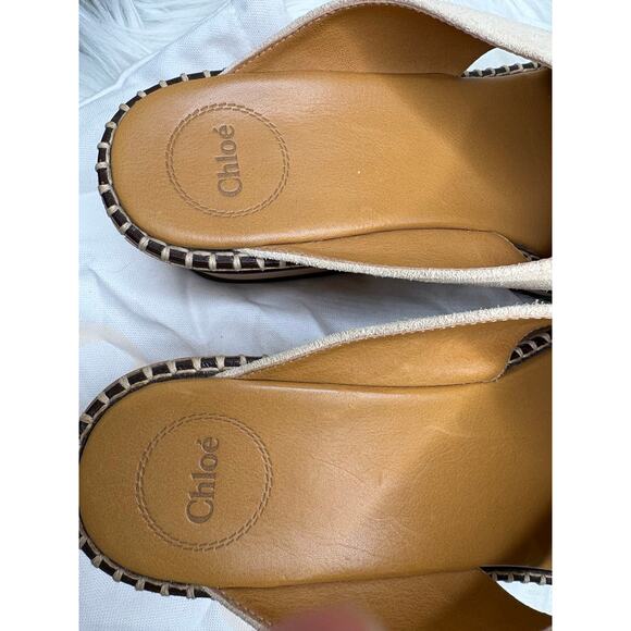 Chloe LAIA Biscotti Tan Suede Platform Slide Criss Cross Mule Sandal Heel 10 41 - Picture 5 of 7